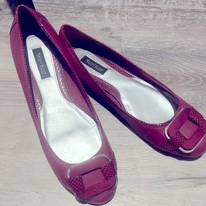 White a house Black Market Fuscia leather upper ballet square buckle flat- 8.5